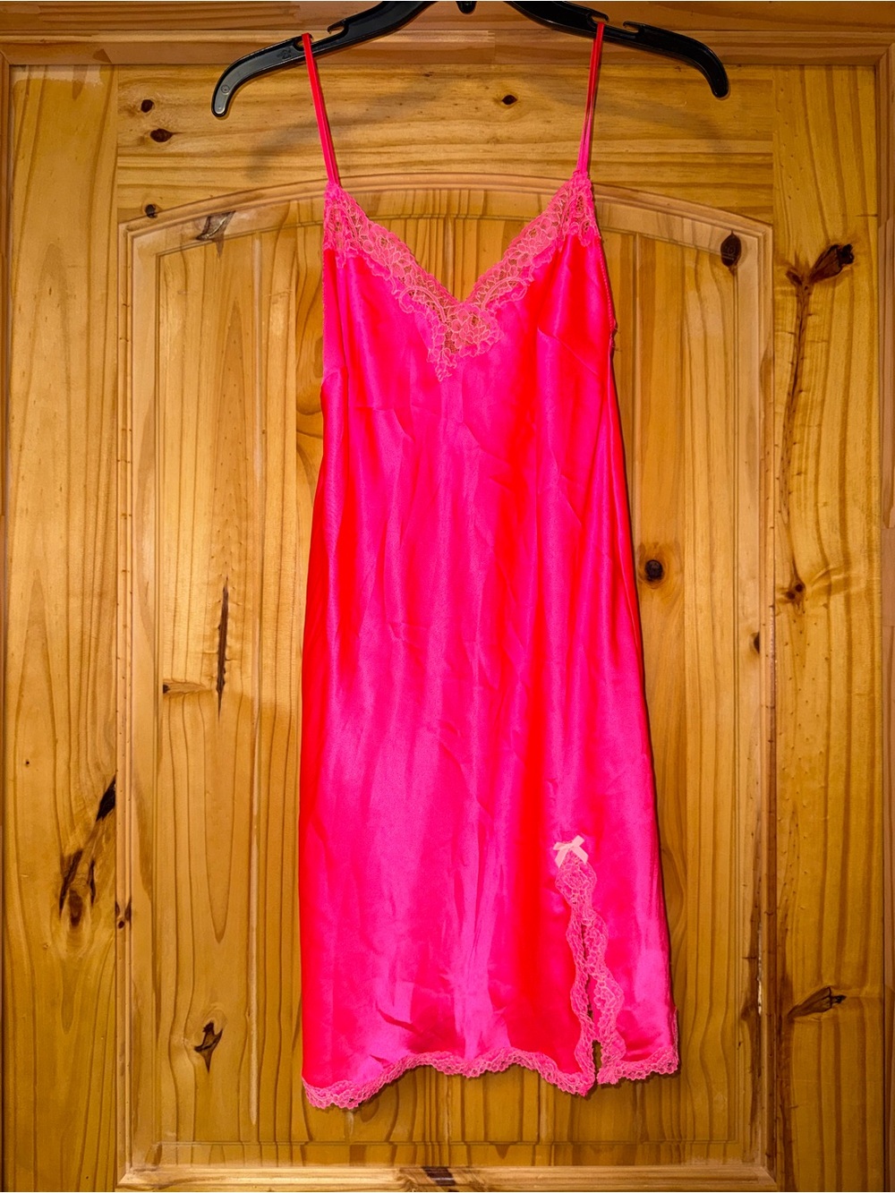 Victoria's Secret Bright Hot Pink Satin Lace Slip dress